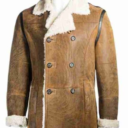 Distressed Light Brown Shearling Leather Men Jacket