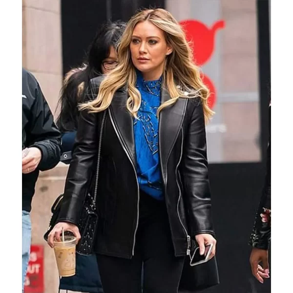Hilary Duff Younger S06 Kelsey Peters Black Belted Moto Leather Jacket