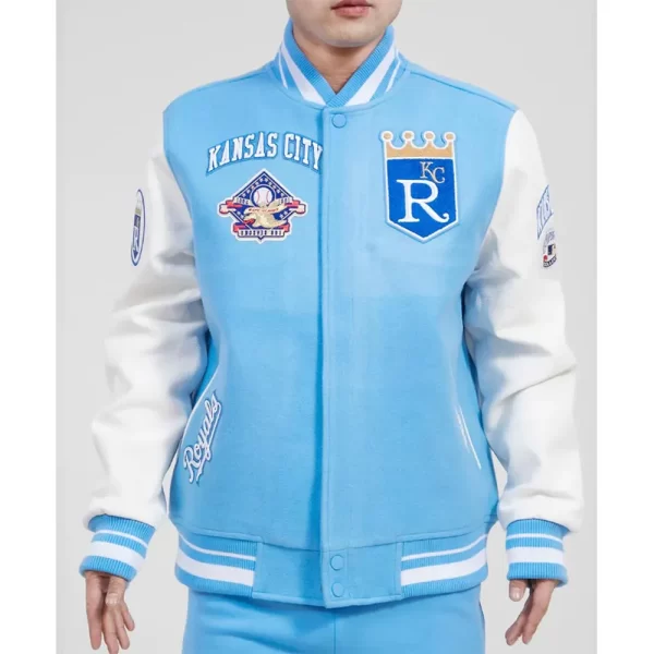 Kansas City Royals Varsity Light Blue and White Wool Jacket