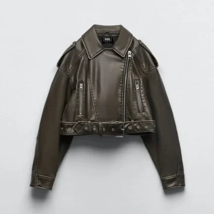 Khaki Biker Real Leather Jacket