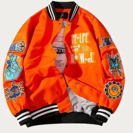Leora Toy Hip Hop Orange Satin Bomber Jacket