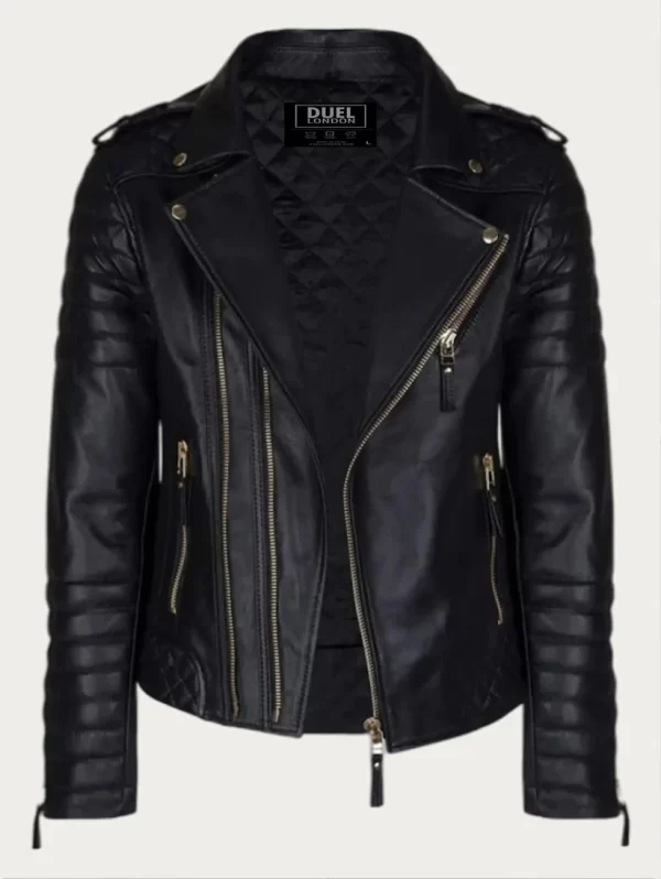 Men’s Gold Hardware Black Leather Biker Jacket