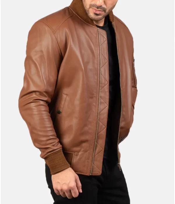 Men’s MA-1 Flight Brown Leather Bomber Jacket