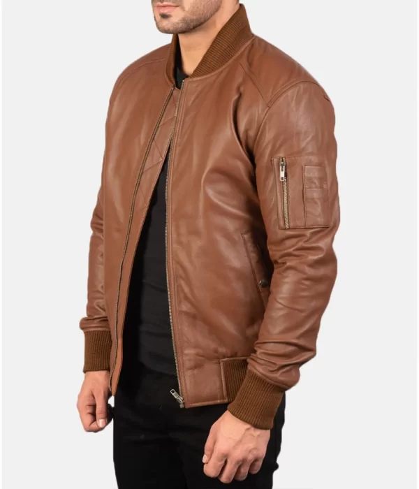 Men’s MA-1 Flight Brown Leather Bomber Jackets