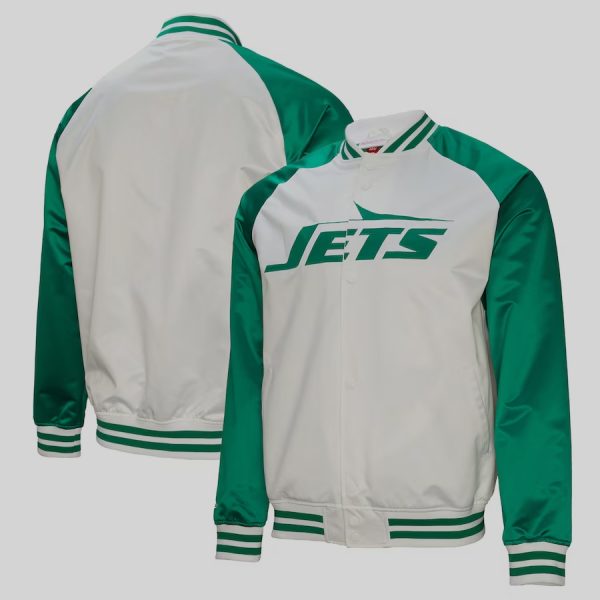 Men's New York Jets Mitchell & Ness White Legacy Sack Exchange Satin Full-Snap Jacket