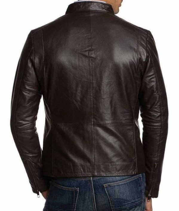 Men’s Slim Fit Simple Look Casual Wear Dark Brown Leather Jacket