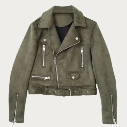 Molly Mae Cropped Green Leather Jacket