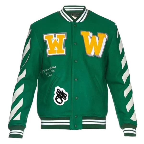 Off-White Green Letterman Wool Jacket