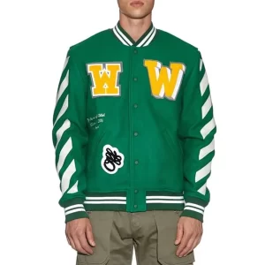 Off-White Green Letterman Wool Varsity Jacket