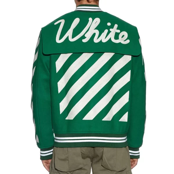 Off-White Virgil Abloh Green Varsity Full-Snap Wool Jacket