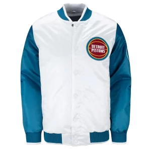 Pistons Ty Mopkins Teal and White Satin Jacket