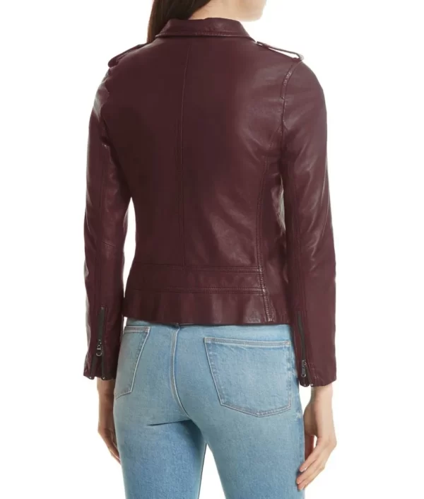 Pretty Little Liars Season 7 Hanna Marin Maroon Leather Biker Jacket