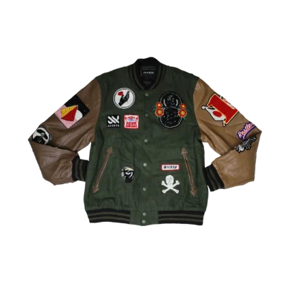 “REASON” Leather Patches Varsity Jacket