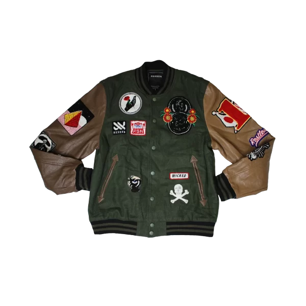 “REASON” Leather Patches Varsity Jacket