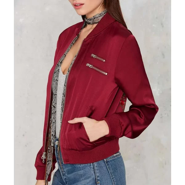 Switched at Birth S05 Bay Kennish Bomber Red Satin Jacket