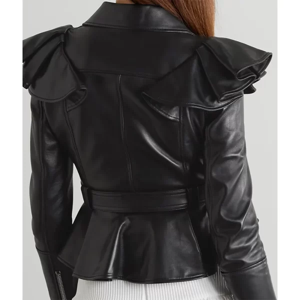 The Voice Season 20 Kelly Clarkson Ruffled Black Leather Jacket