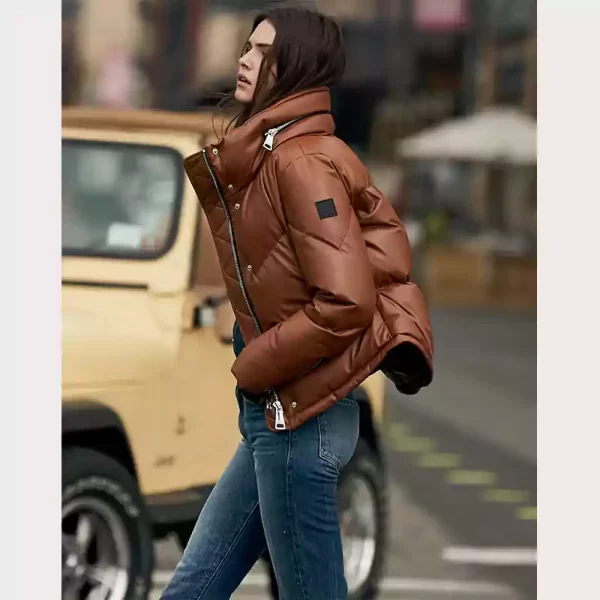 Trending Sam Nyc Brown Puffer Leather Jacket 2023