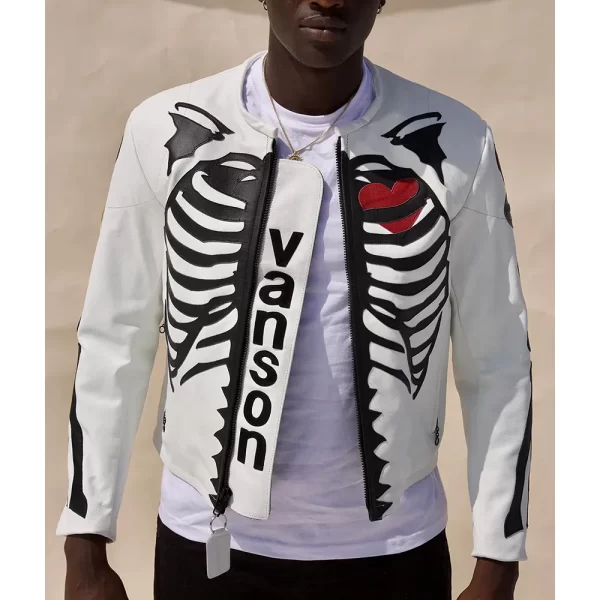 Vanson Skeleton Leather White Jacket