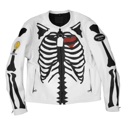 Vanson Skeleton White Leather Jacket