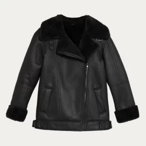 Women Shearling Aviator Black Jacket