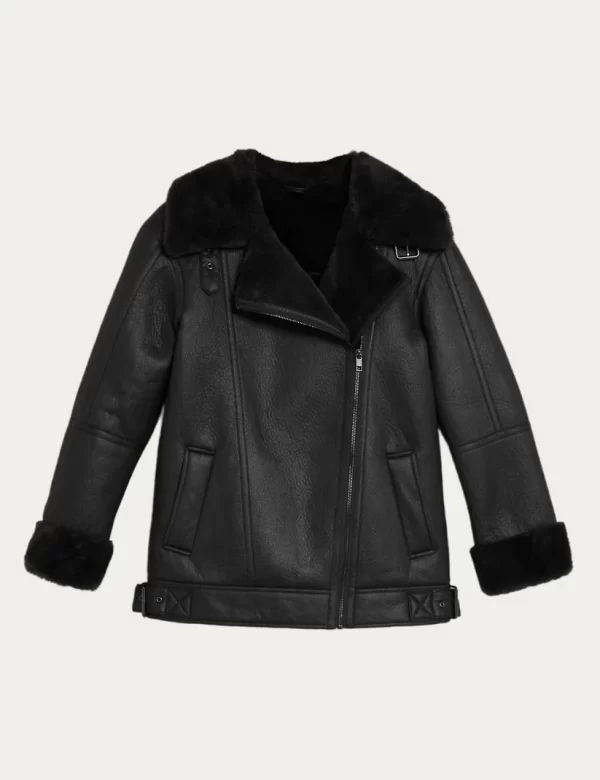 Women Shearling Aviator Black Jacket