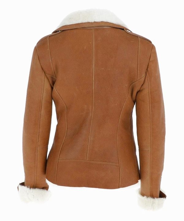 Women’s Sheepskin Bomber Tan Brown Leather Jacket