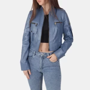 Womens Skyler Cropped Biker Leather Jacket