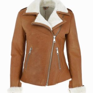 Women’s Tan Brown Sheepskin Shearling Brown Leather Jacket