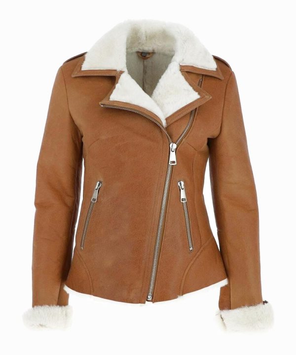 Women’s Tan Brown Sheepskin Shearling Brown Leather Jacket