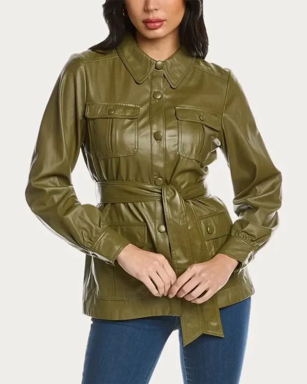 Women's Trina Turk Aviation Green Leather Jacket