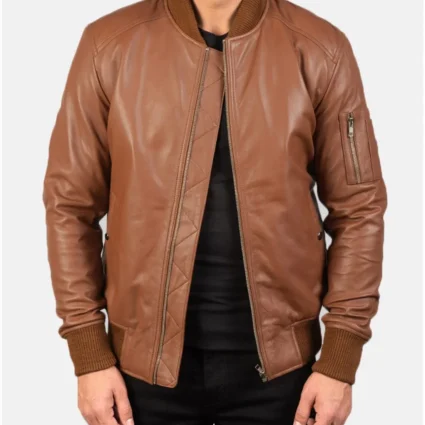 Men’s MA-1 Flight Leather Brown Bomber Jacket
