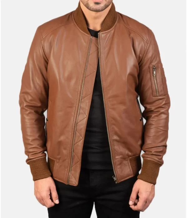 Men’s MA-1 Flight Leather Brown Bomber Jacket