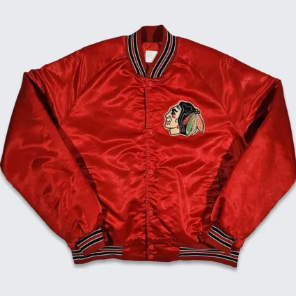 80’s Chicago Blackhawks Red Bomber Satin Jacket