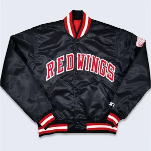 80’s Detroit Red Wings Black Satin Bomber Jacket