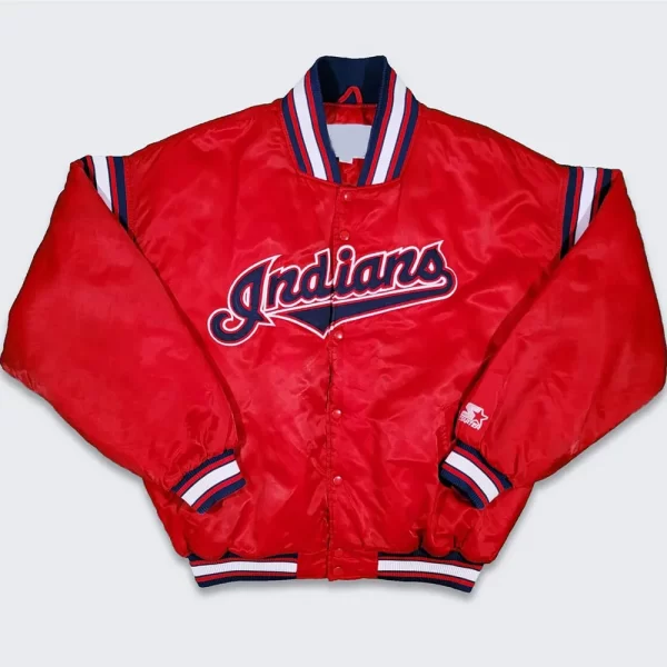 90’s Cleveland Indians Red Satin Bomber Jacket