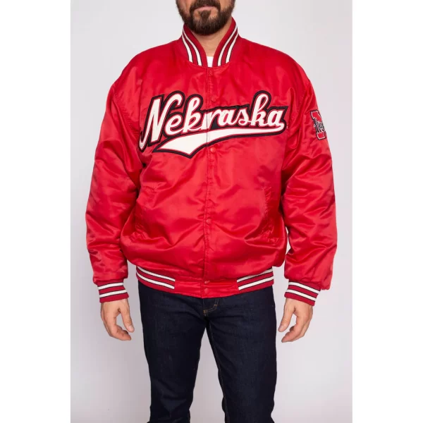 90s University Of Nebraska Satin Red Varsity Jacket