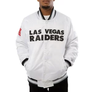 A Stars Las Vegas Raiders White Satin Varsity Jacket