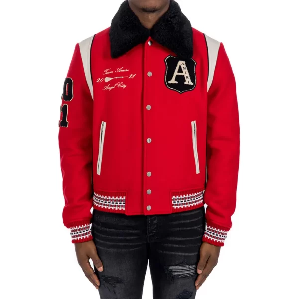 Amiri Always on Point Red Wool Varsity Jacket