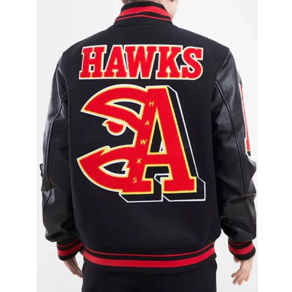 Atlanta Hawks Mashup Full-Snap Varsity Black Wool & Leather Jacket