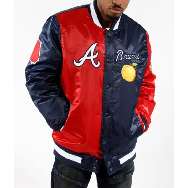 Black Label Atlanta Braves Navy and Red Satin Jacket