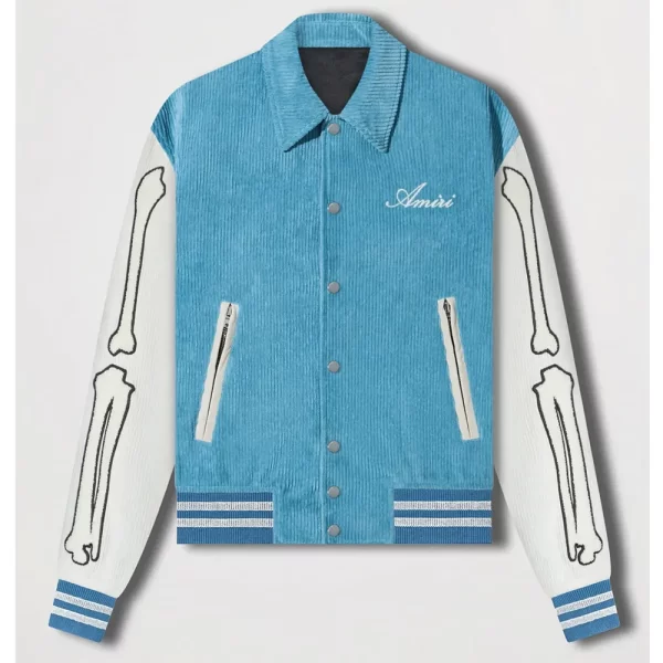 Bones Amiri Corduroy Blue Varsity Jacket