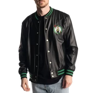 Boston Celtics Metallic Black Faux Leather Jacket