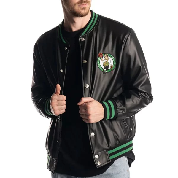 Boston Celtics Metallic Black Full-Snap Leather Jacket