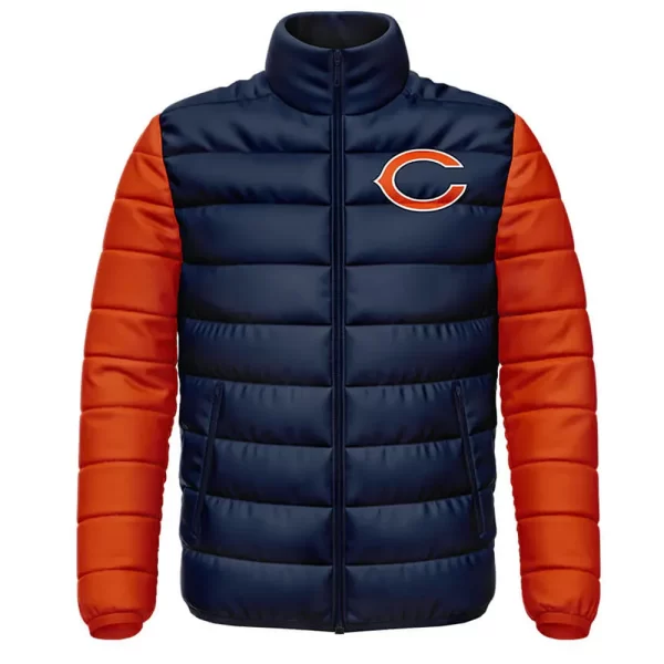 Chicago Bears Navy Blue and Orange Puffer Jacket