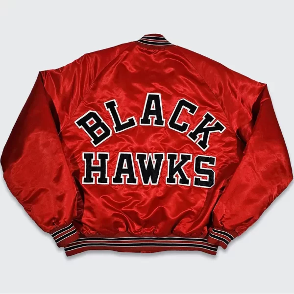 Chicago Blackhawks 80’s Full-Snap Red Satin Bomber Jacket