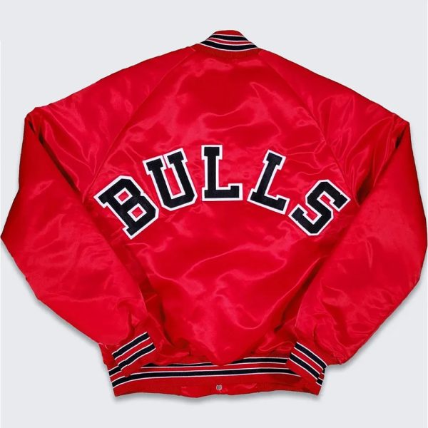 Chicago Bulls 80s Red Satin Full-Snap Bomber Jacket