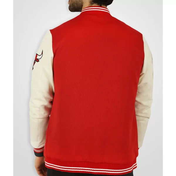 Chicago Bulls Red & Cream Full-Snap Varsity Wool & Leather Jacket