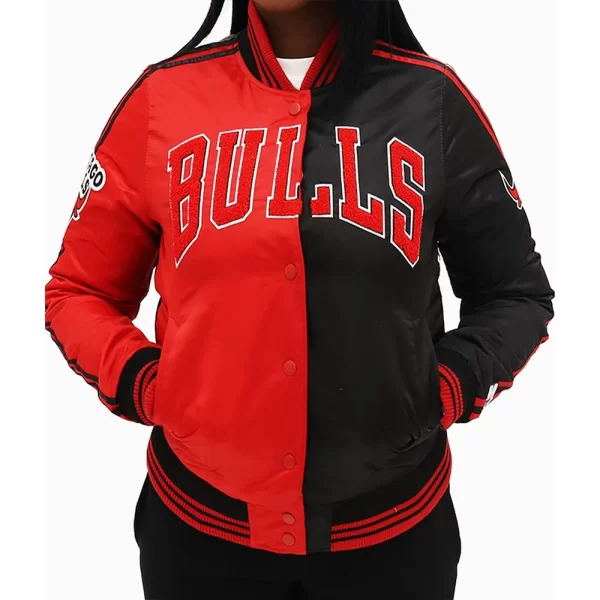 Chicago Bulls Two Tone Satin Black & Red Jacket