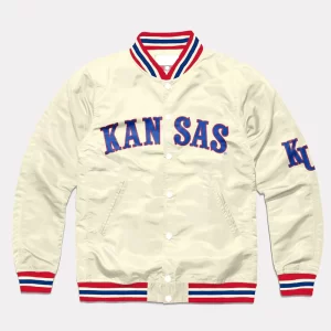 Circus Font Kansas Jayhawks Cream Satin Jacket
