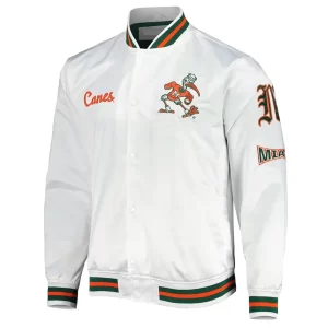 City Collection Miami Hurricanes White Satin Jacket